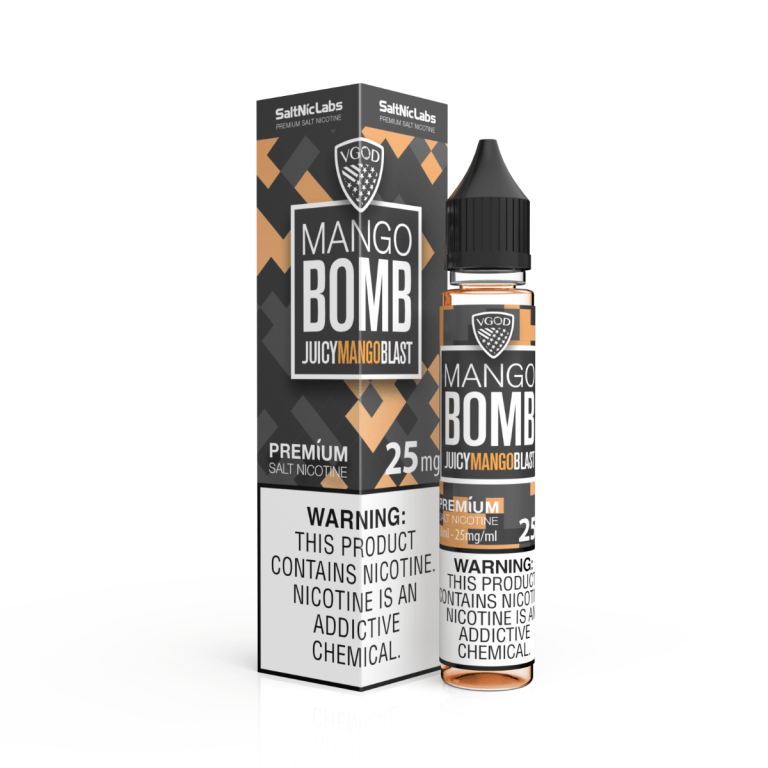 سالت نیکوتین وی گاد انبه VGOD Mango Bomb (30ml) 1 saltnic vgod mangobomb 25mg 768x768 1